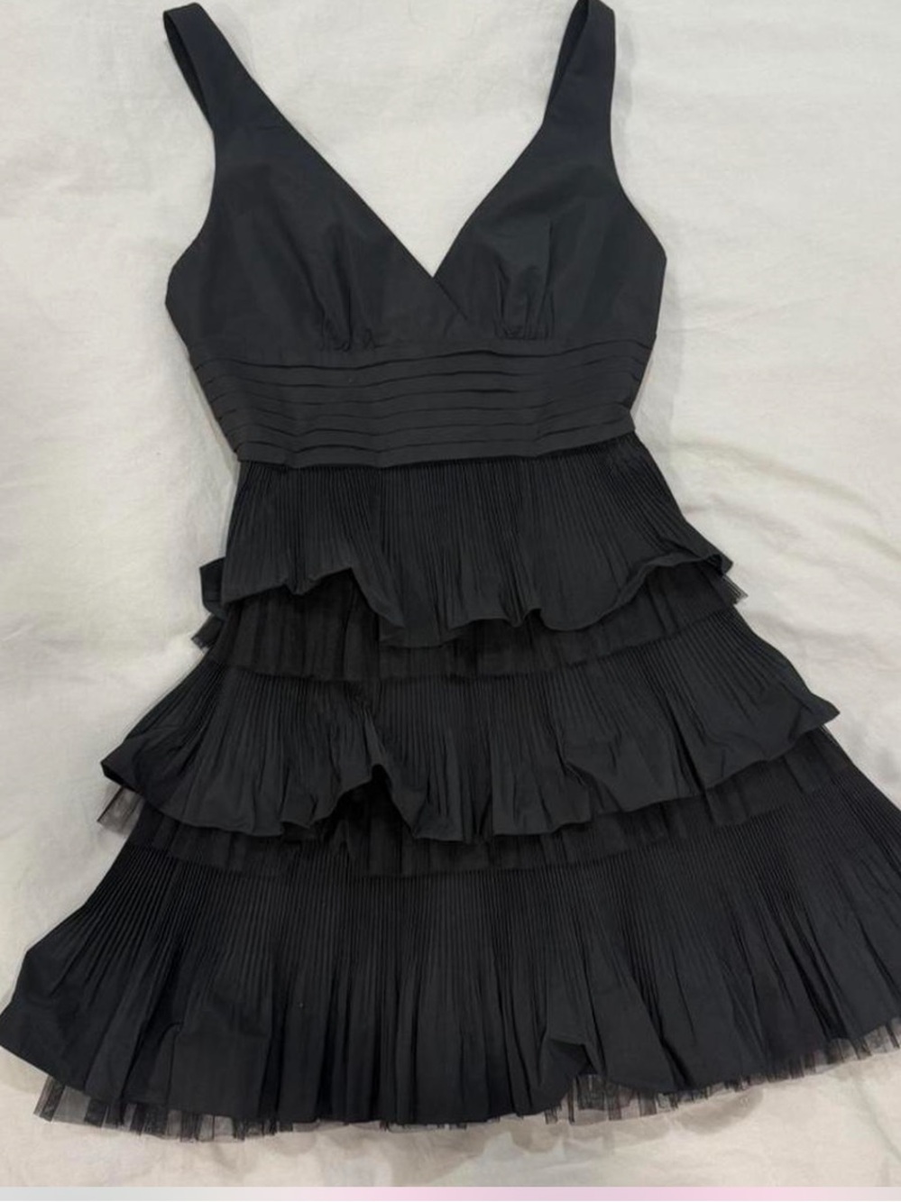 BCBGMaxAzria Black Tiered Ruffle V-Neck Mini Dress